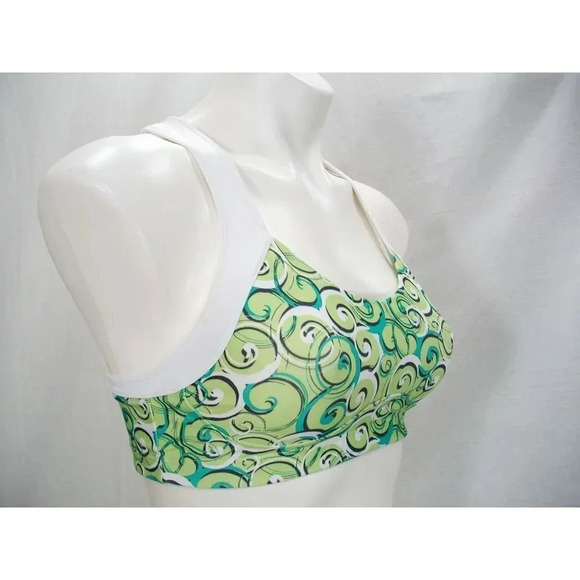 Moving Comfort 350035 Wire Free Sports Bra 34A Green & White Print Gently Pre-ow - Picture 2 of 5